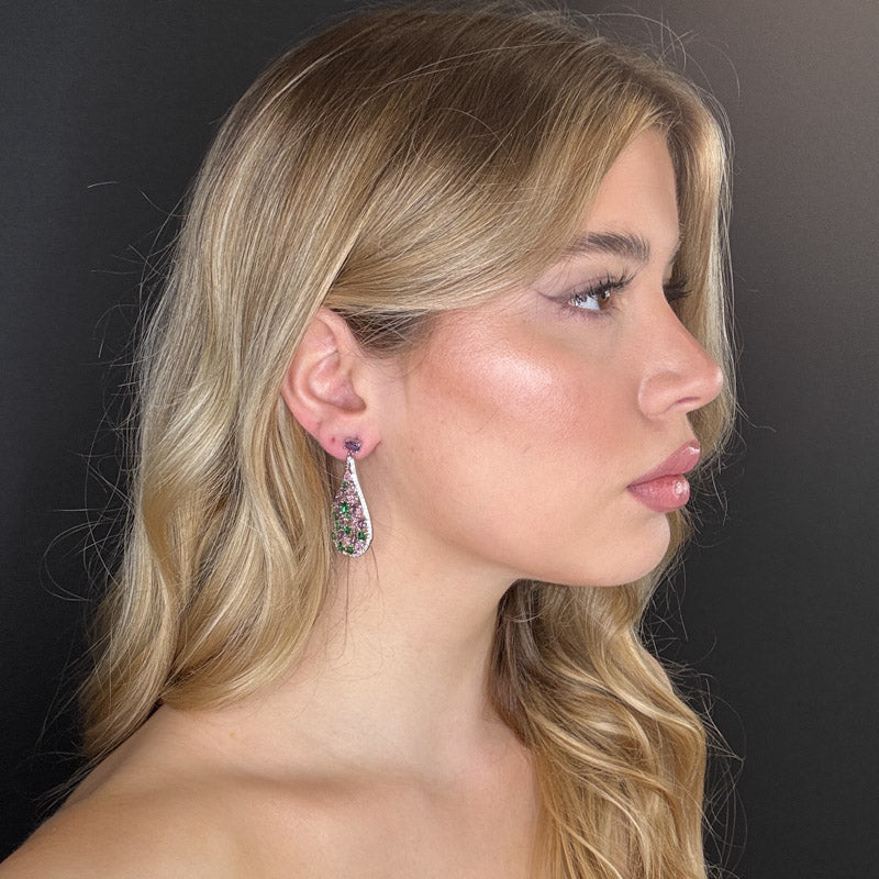 Palestro Milano Orecchini Goccia di pavè con pietre lillac/verdi