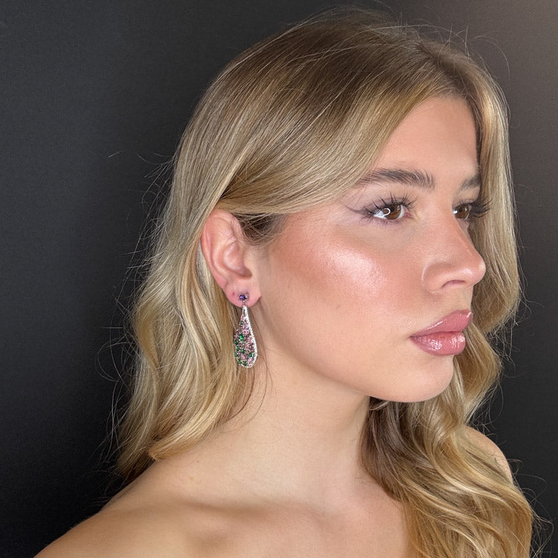 Palestro Milano Orecchini Goccia di pavè con pietre lillac/verdi