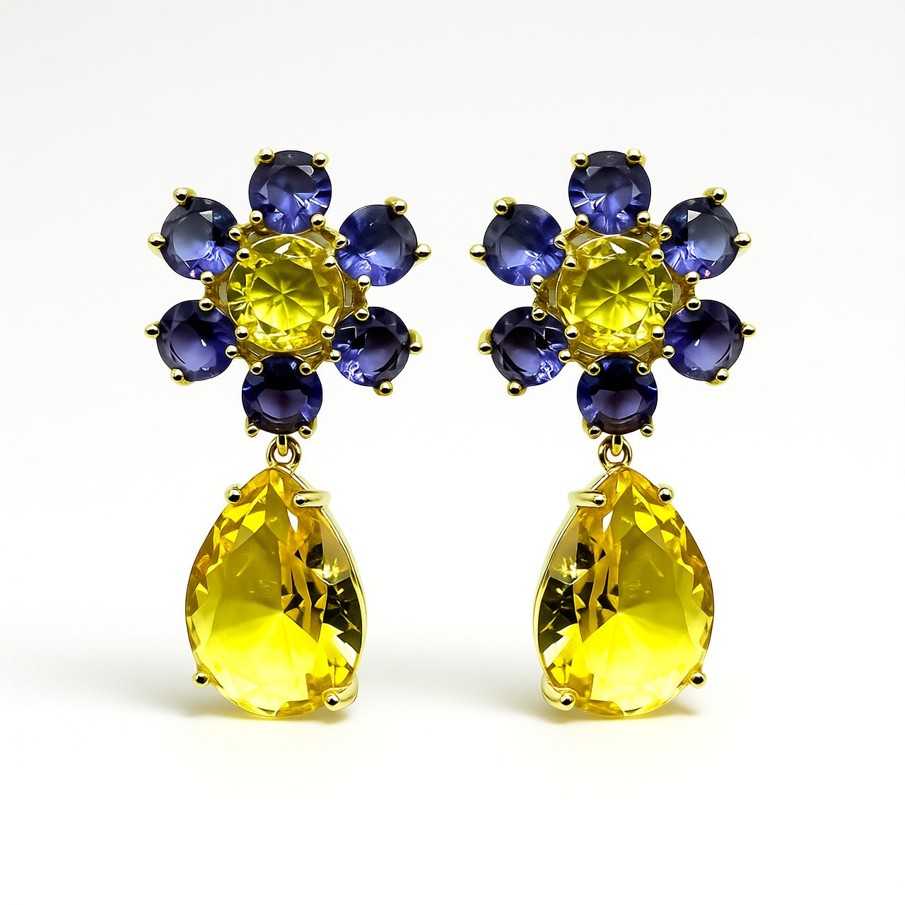 Palestro Milano Orecchini Goccia Gialla Fiorellino di Gemme Colorate