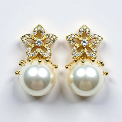 Palestro Milano Orecchini Gold-Bianco Stellina di pavè con perla