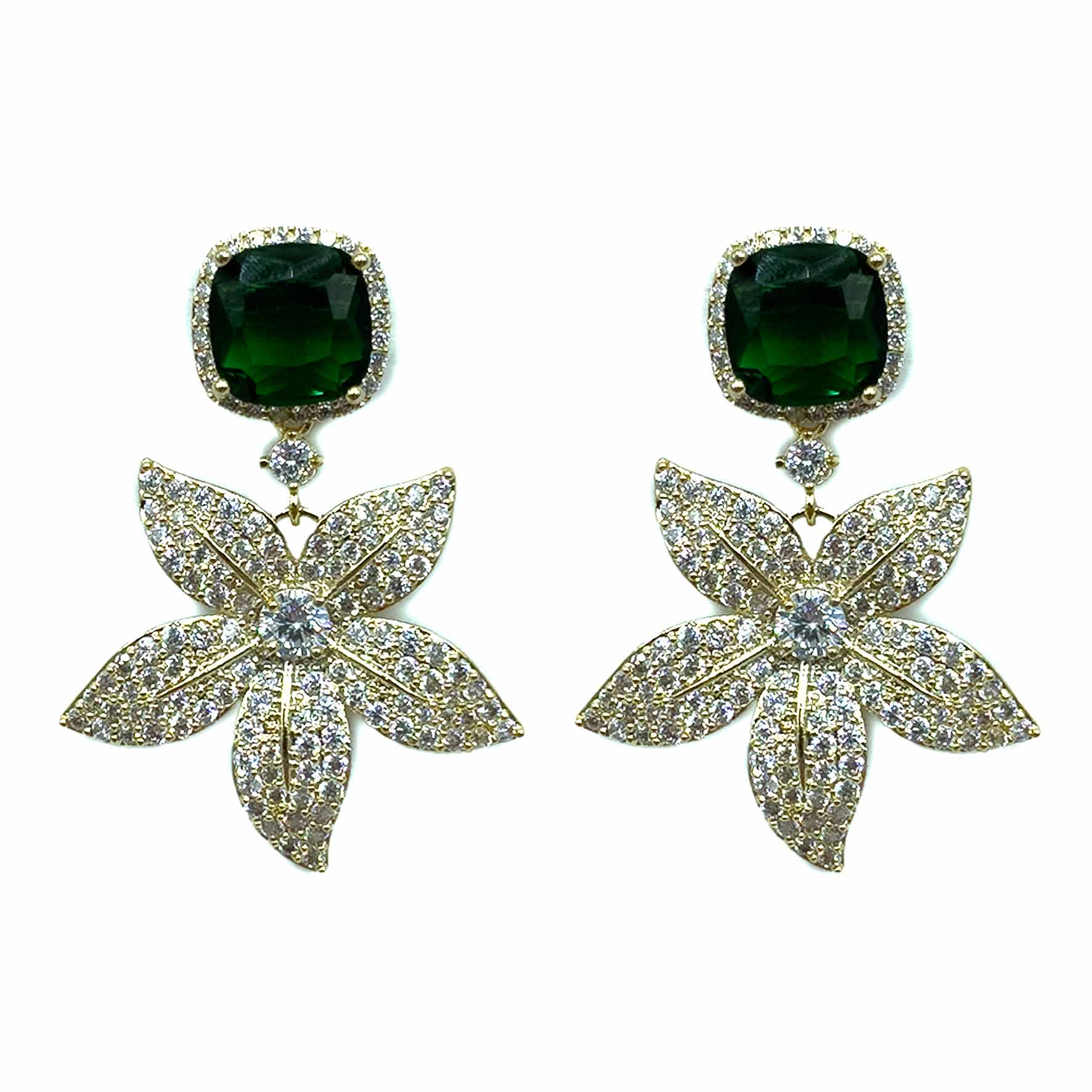 Palestro Milano Orecchini Gold con smeraldo Fogliolina di pavè