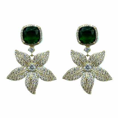 Palestro Milano Orecchini Gold con smeraldo Fogliolina di pavè