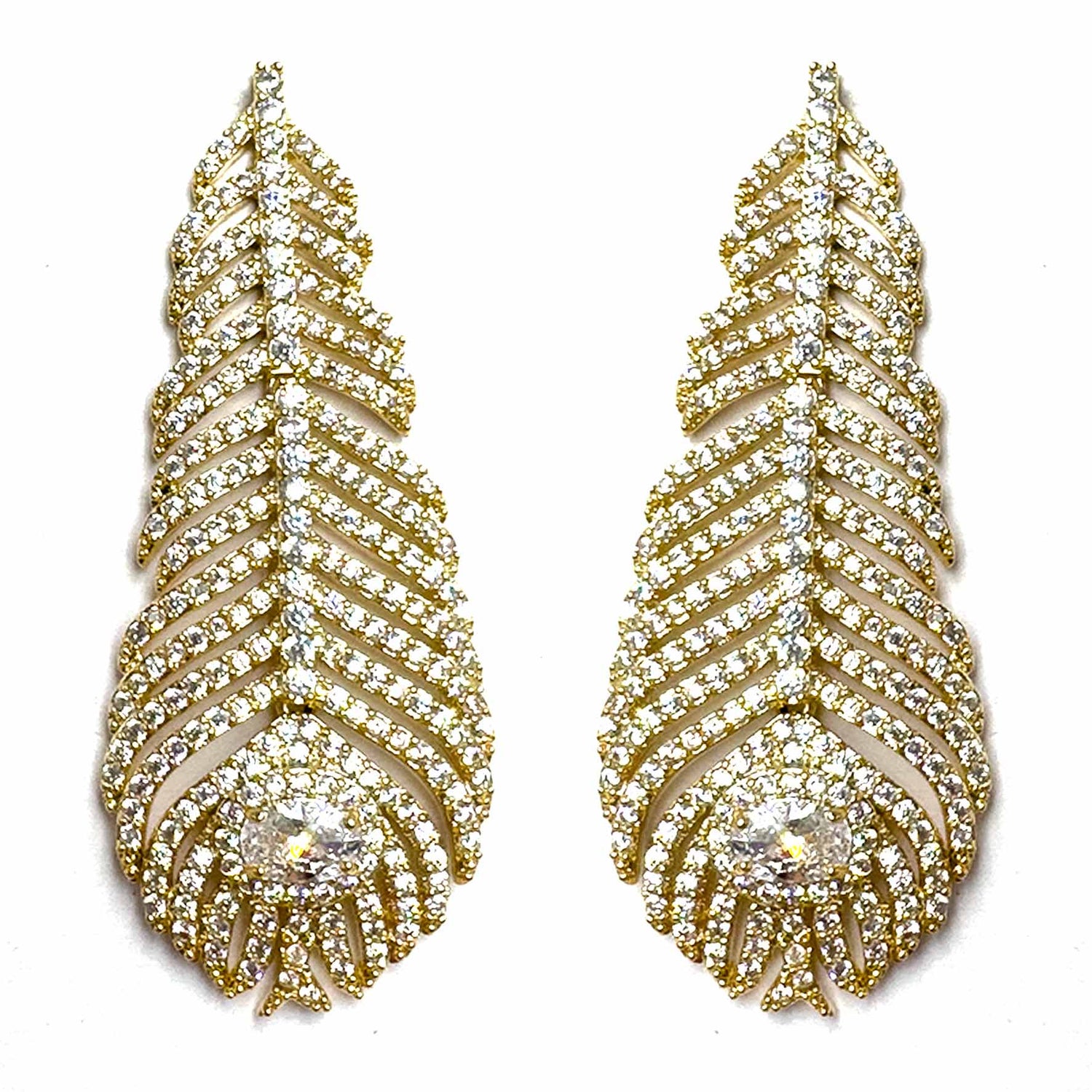 Palestro Milano Orecchini Gold Cristallo Piume di pavone pavè