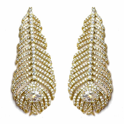 Palestro Milano Orecchini Gold Cristallo Piume di pavone pavè