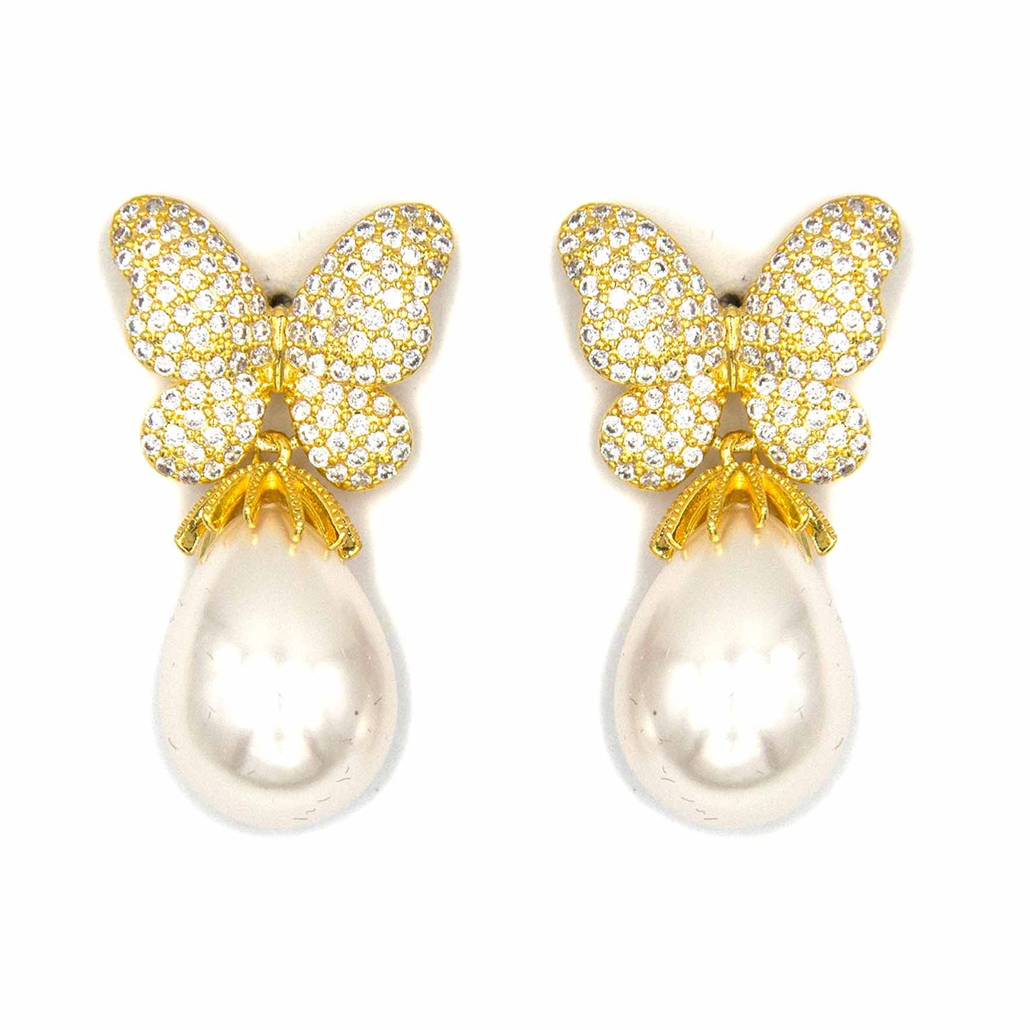 Palestro Milano Orecchini Gold Farfalla con perla a goccia