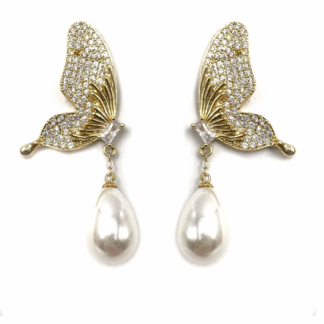 Palestro Milano Orecchini Gold Farfalle di pavè con perla a goccia