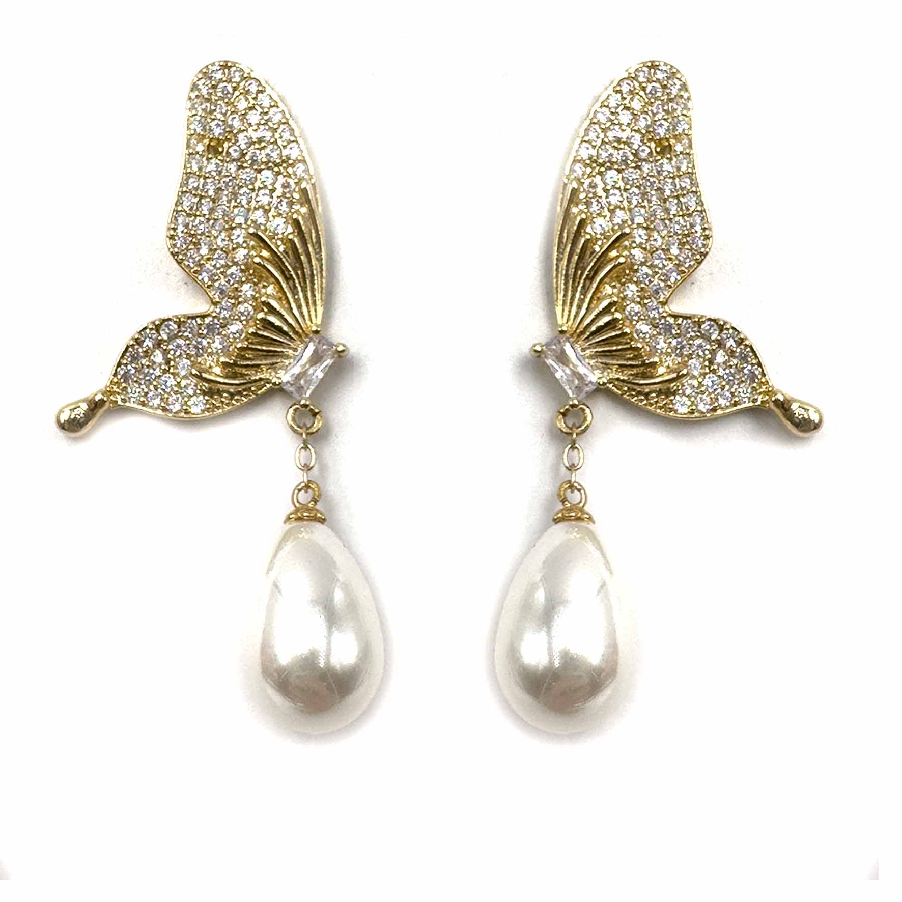 Palestro Milano Orecchini Gold Farfalle di pavè con perla a goccia