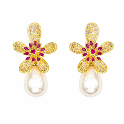 Palestro Milano Orecchini Gold Fiorellini di zirconi con perla