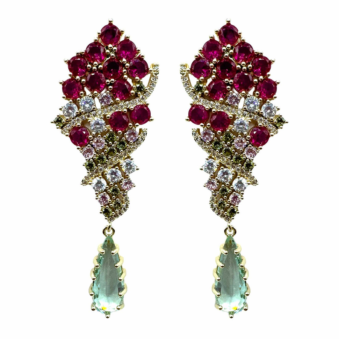 Palestro Milano Orecchini Gold - Fucsia Celeste Mazzo di Pavè con Goccia