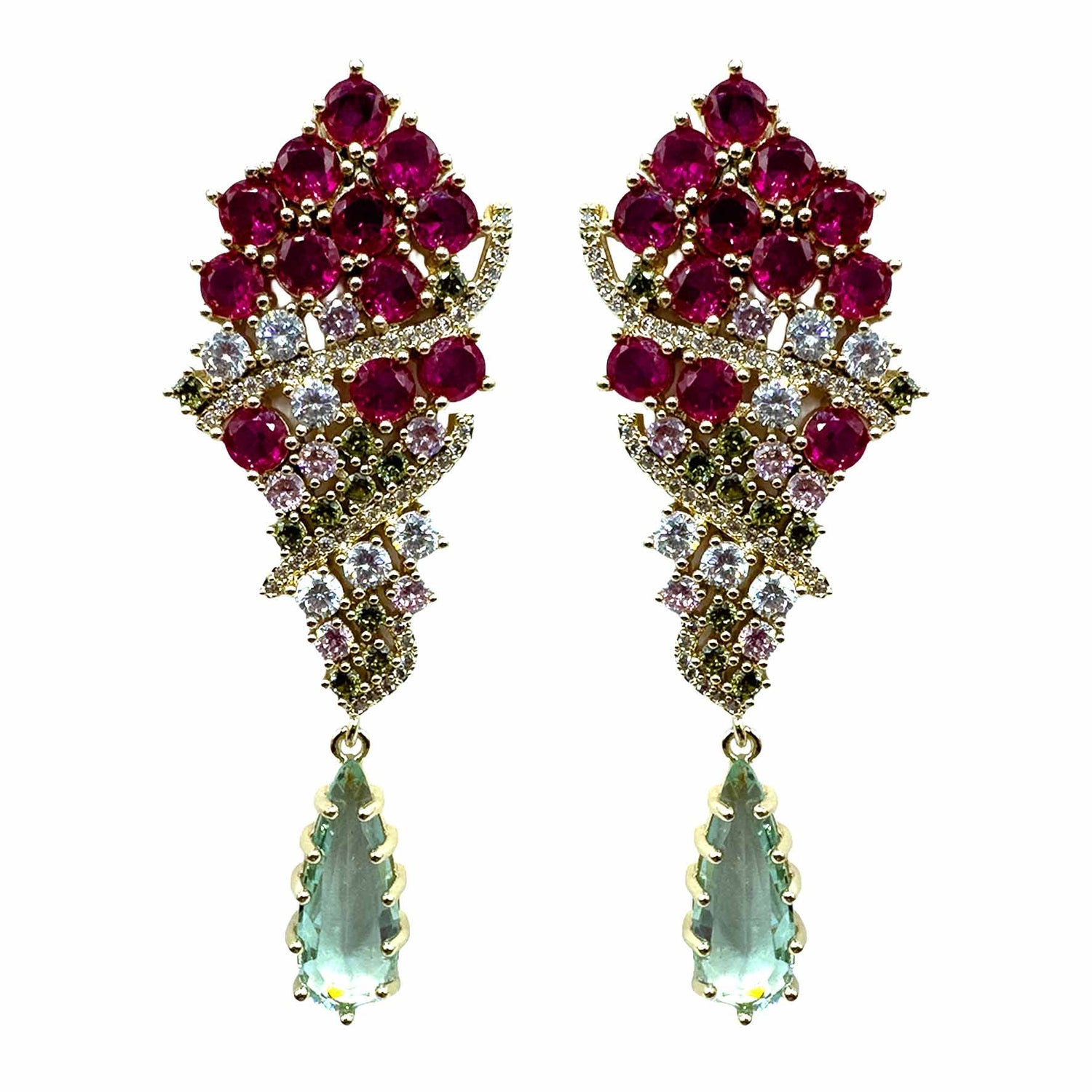 Palestro Milano Orecchini Gold - Fucsia Celeste Mazzo di Pavè con Goccia