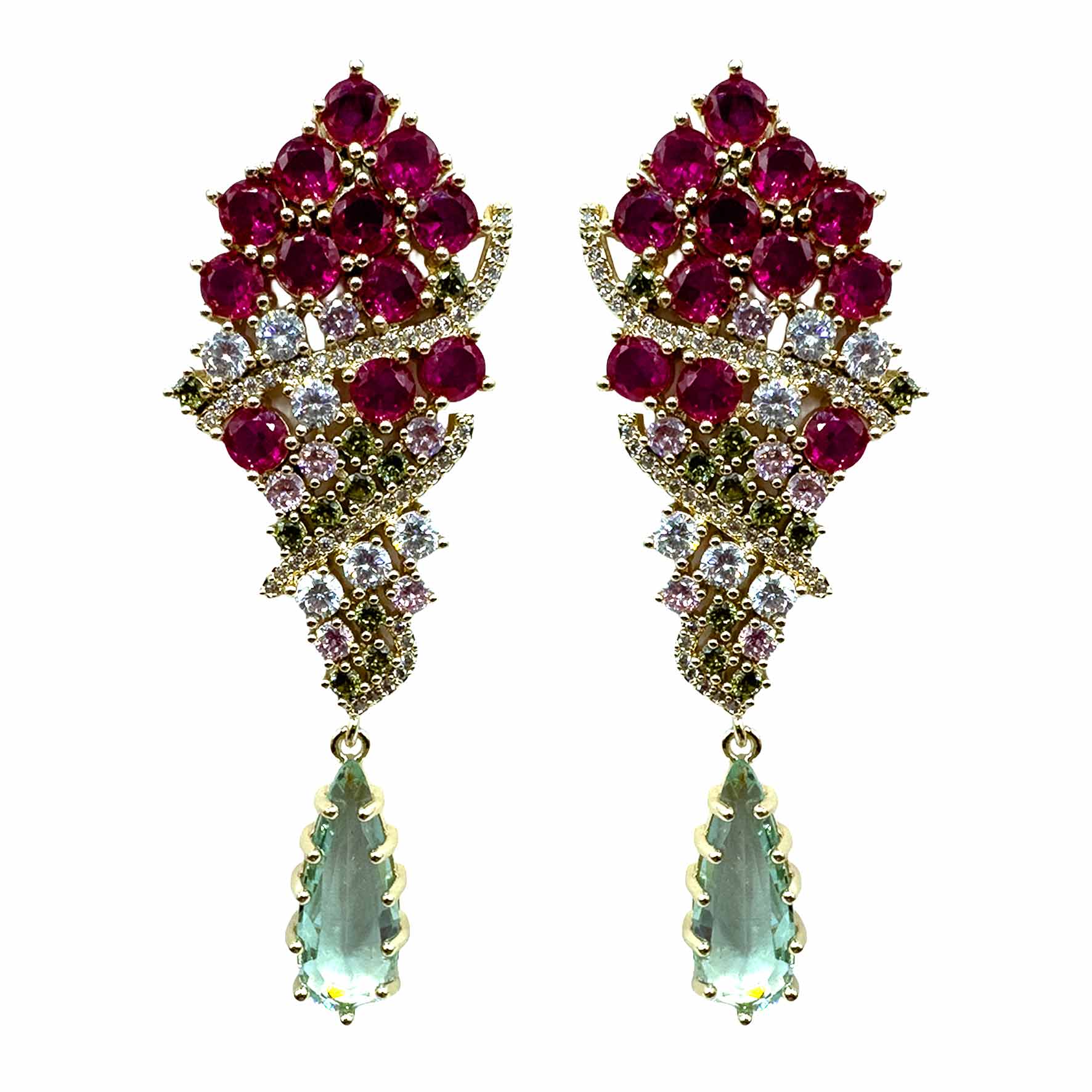 Palestro Milano Orecchini Gold - Fucsia Celeste Mazzo di Pavè con Goccia