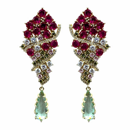Palestro Milano Orecchini Gold - Fucsia Celeste Mazzo di Pavè con Goccia