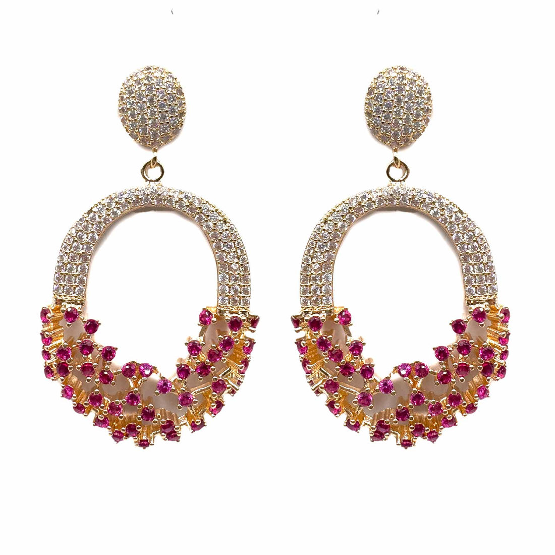 Palestro Milano Orecchini Gold/Fucsia Cestino di fiori di pavè