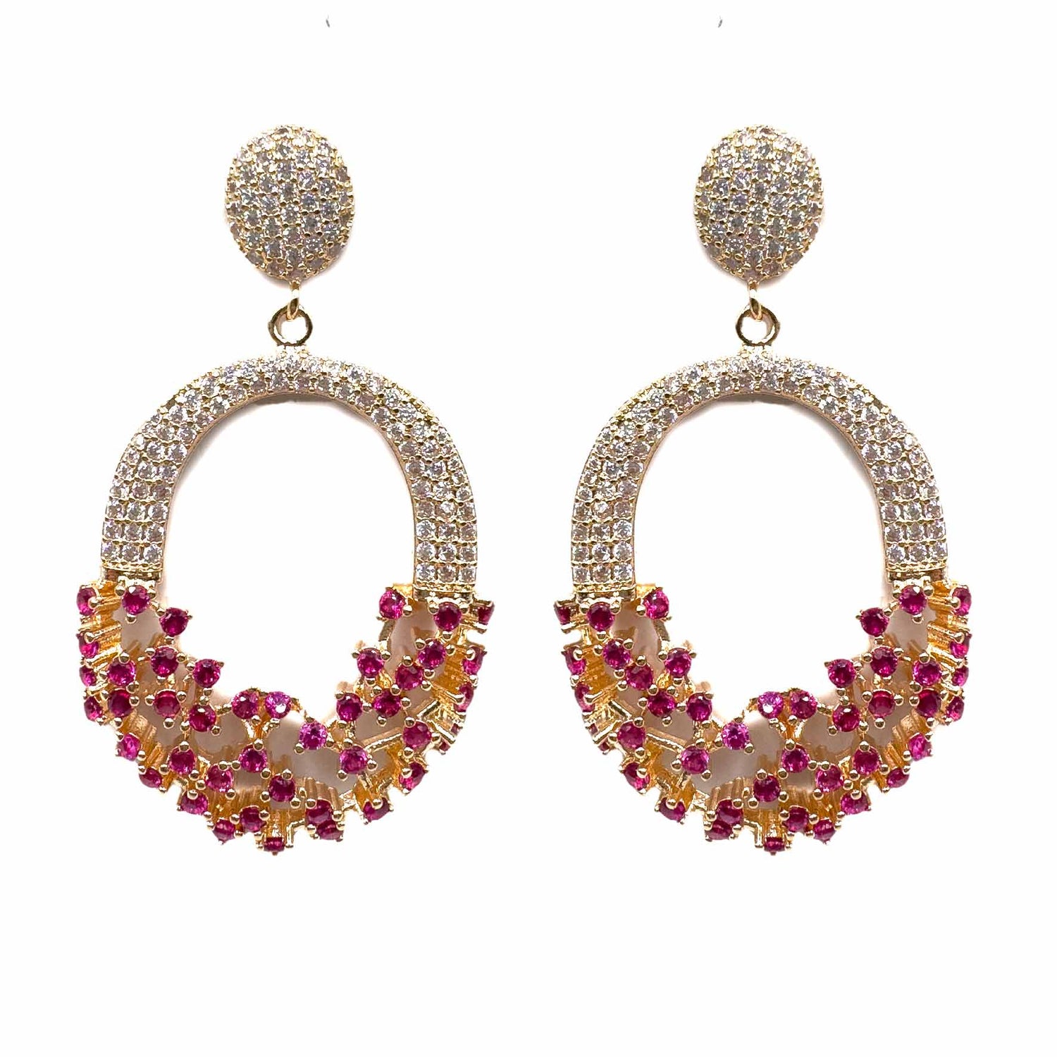 Palestro Milano Orecchini Gold/Fucsia Cestino di fiori di pavè