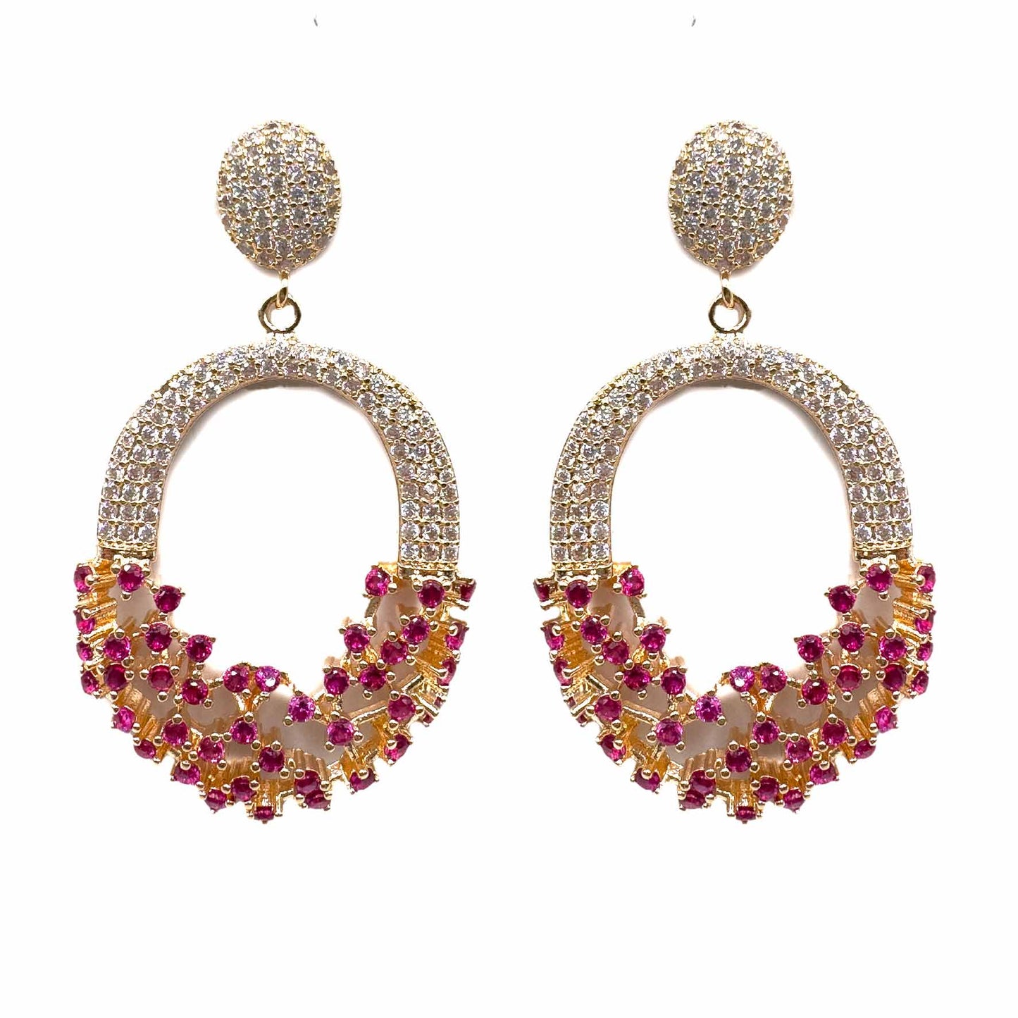 Palestro Milano Orecchini Gold/Fucsia Cestino di fiori di pavè