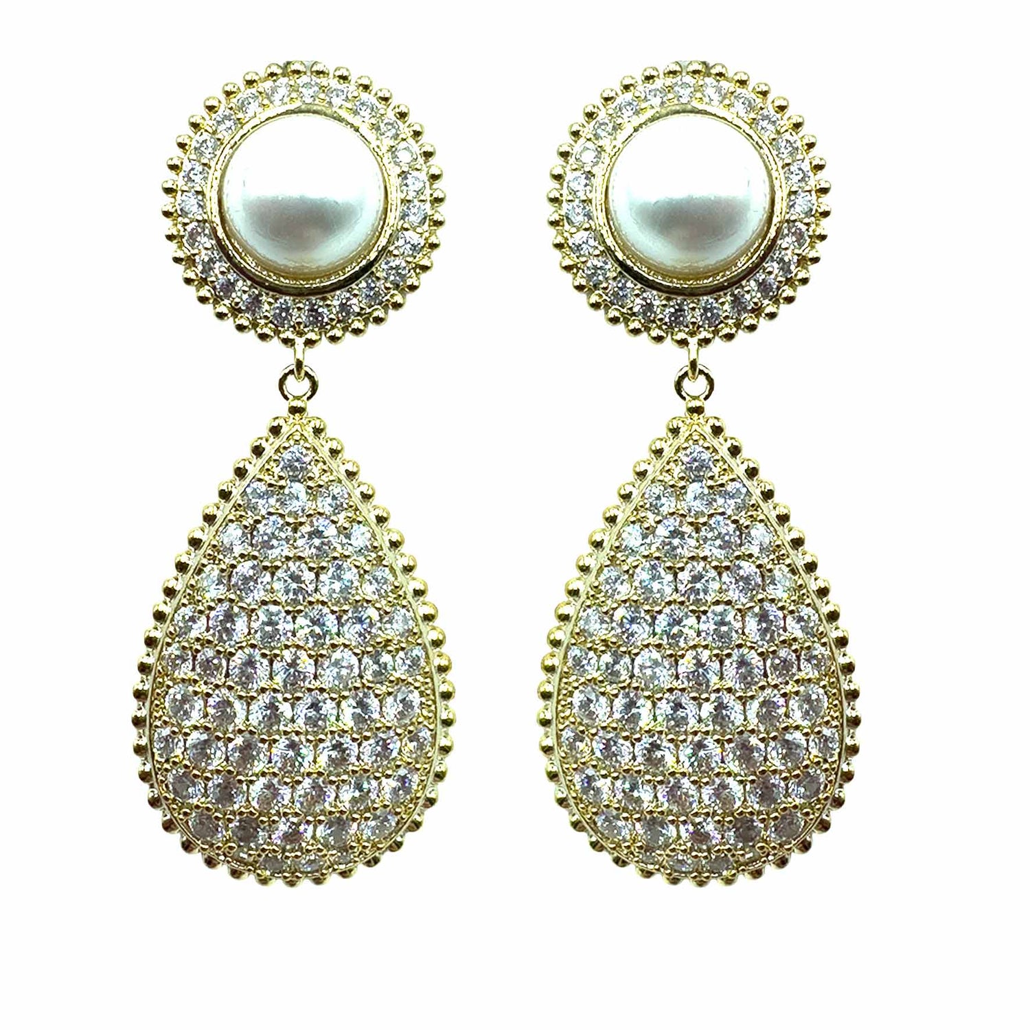 Palestro Milano Orecchini Gold Goccia di zirconi con perla a bottone