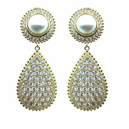 Palestro Milano Orecchini Gold Goccia di zirconi con perla a bottone