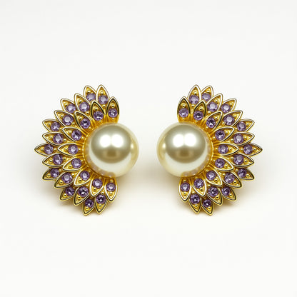 Palestro Milano Orecchini Gold Lillac Perla solare con zirconi