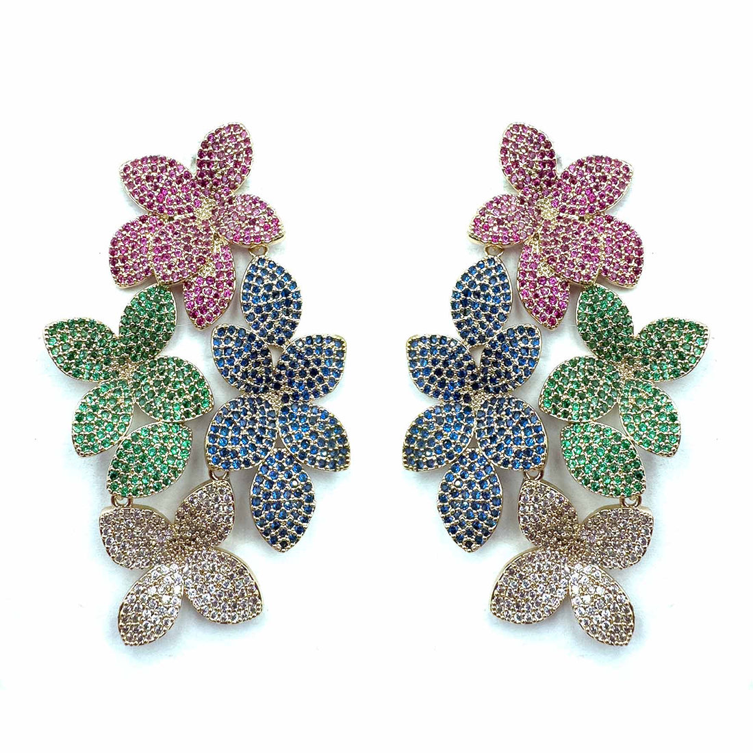 Palestro Milano Orecchini Gold - Multicolor Quartetto di Fiorellini di Pavè