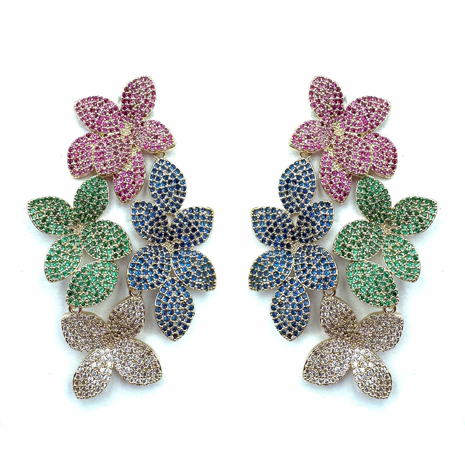 Palestro Milano Orecchini Gold - Multicolor Quartetto di Fiorellini di Pavè