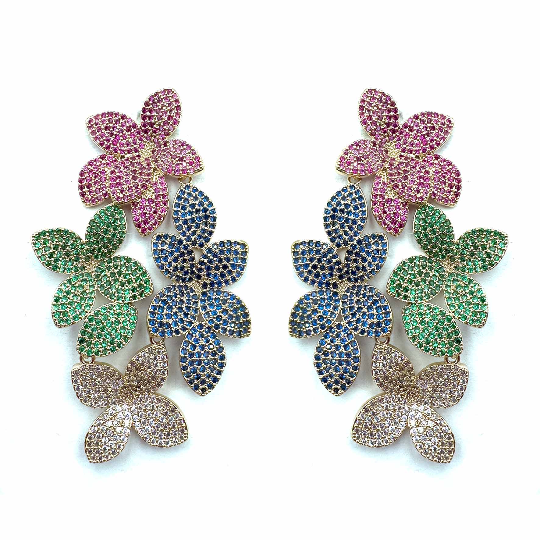 Palestro Milano Orecchini Gold - Multicolor Quartetto di Fiorellini di Pavè