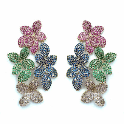 Palestro Milano Orecchini Gold - Multicolor Quartetto di Fiorellini di Pavè