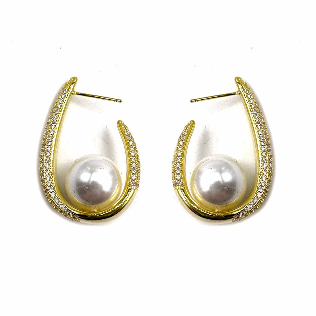 Palestro Milano Orecchini Gold Ovali di pavè con perla