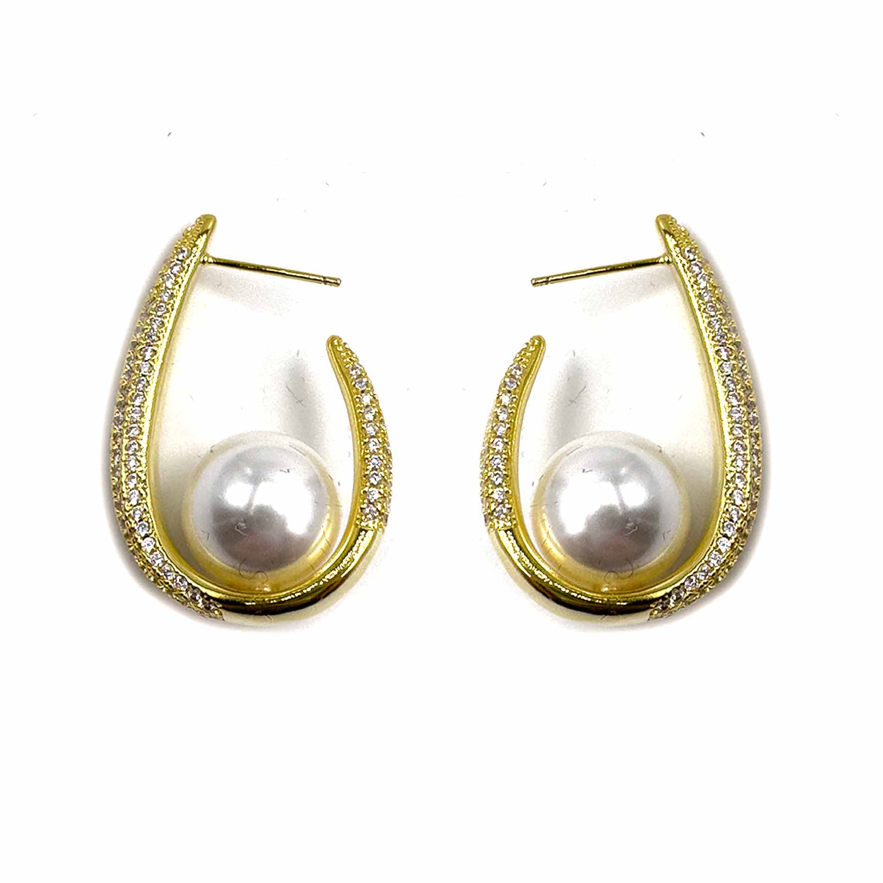 Palestro Milano Orecchini Gold Ovali di pavè con perla