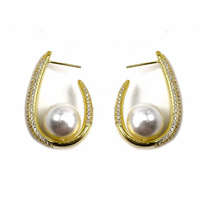Palestro Milano Orecchini Gold Ovali di pavè con perla