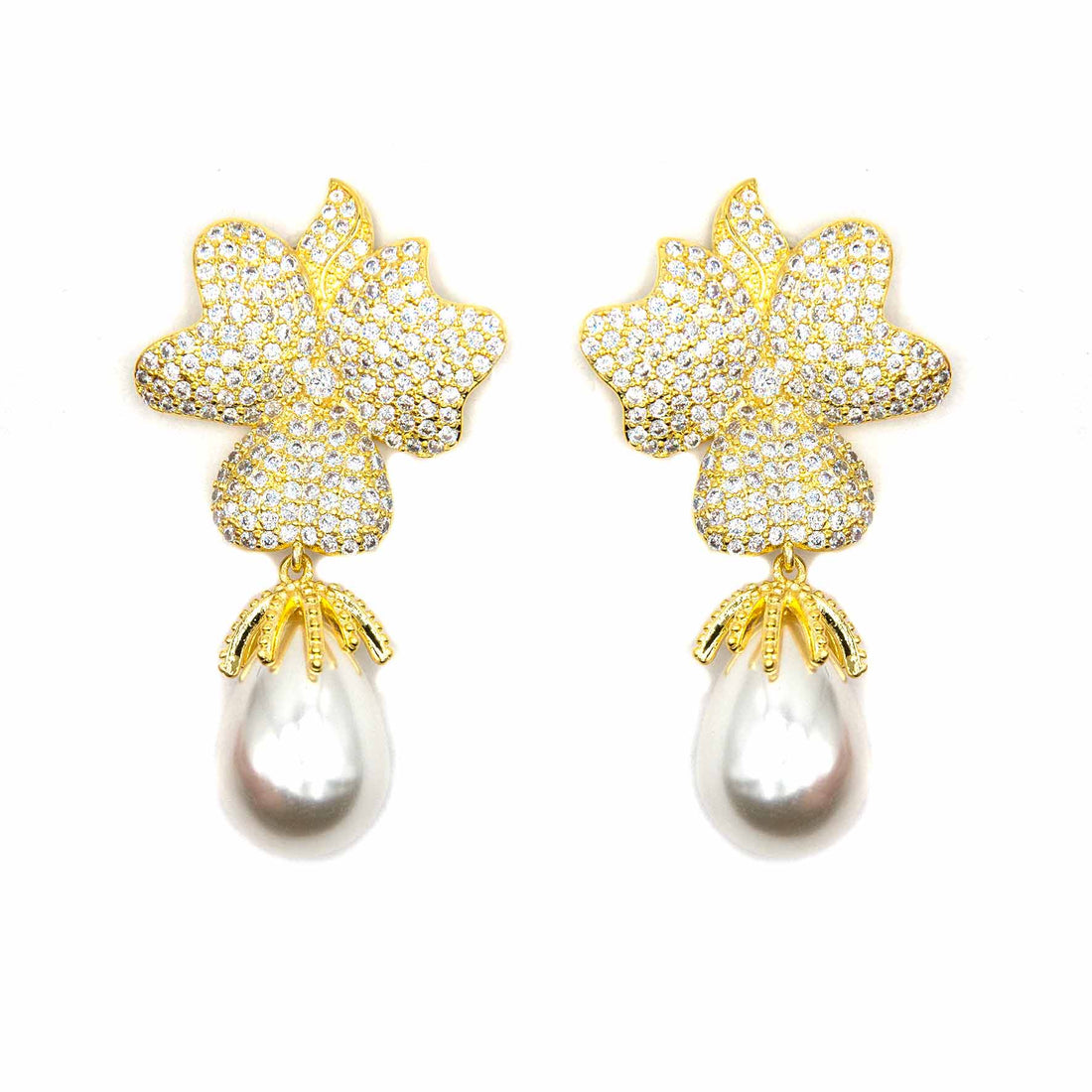 Palestro Milano Orecchini Gold Pavè di Zirconi con perla