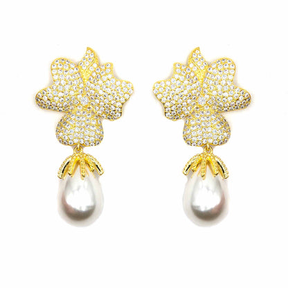 Palestro Milano Orecchini Gold Pavè di Zirconi con perla