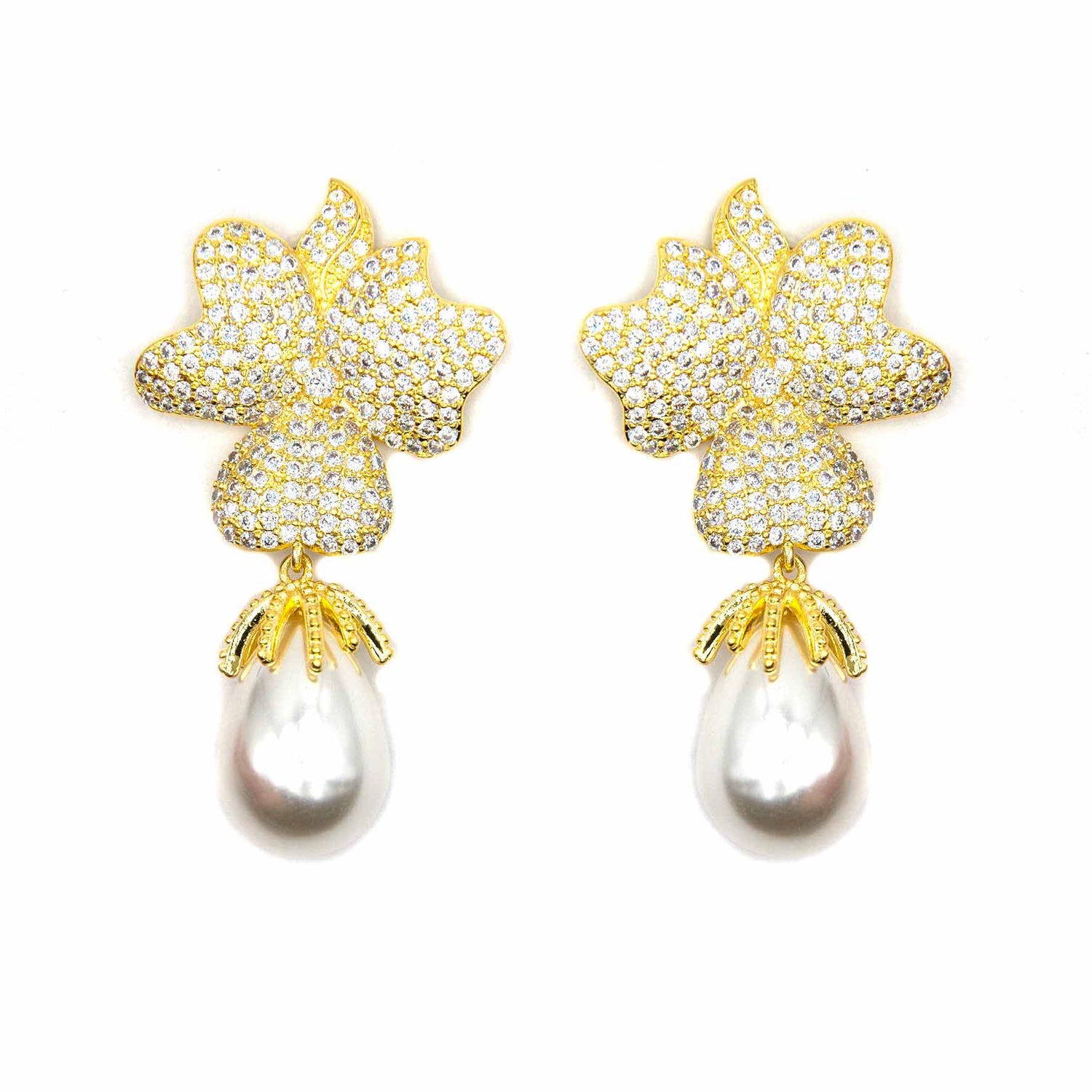 Palestro Milano Orecchini Gold Pavè di Zirconi con perla