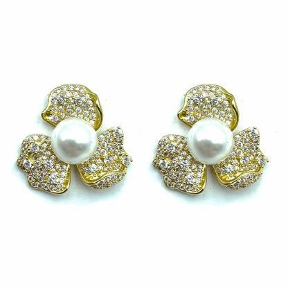 Palestro Milano Orecchini Gold perla bianca Fiorellini con perla big