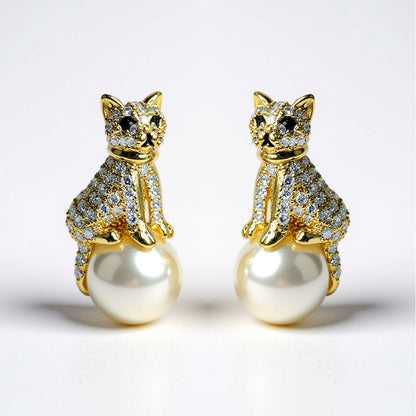 Palestro Milano Orecchini Gold perla bianca Gattino su Perla
