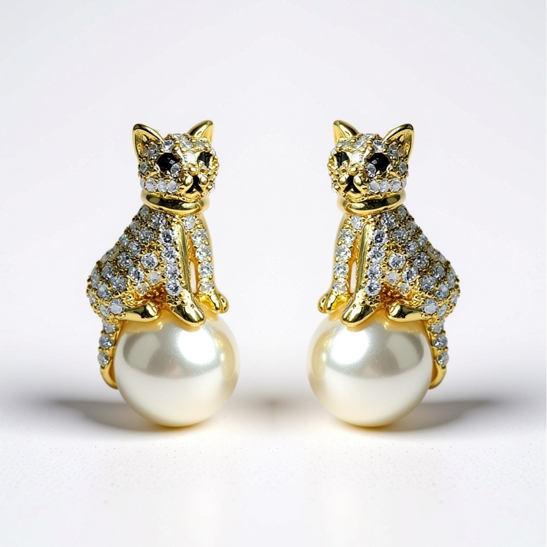 Palestro Milano Orecchini Gold perla bianca Gattino su Perla