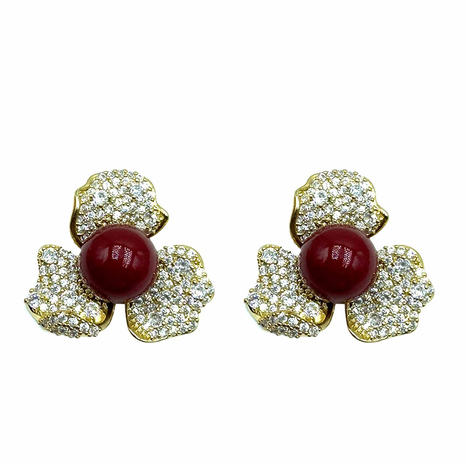 Palestro Milano Orecchini Gold perla bordeaux Fiorellini con perla big