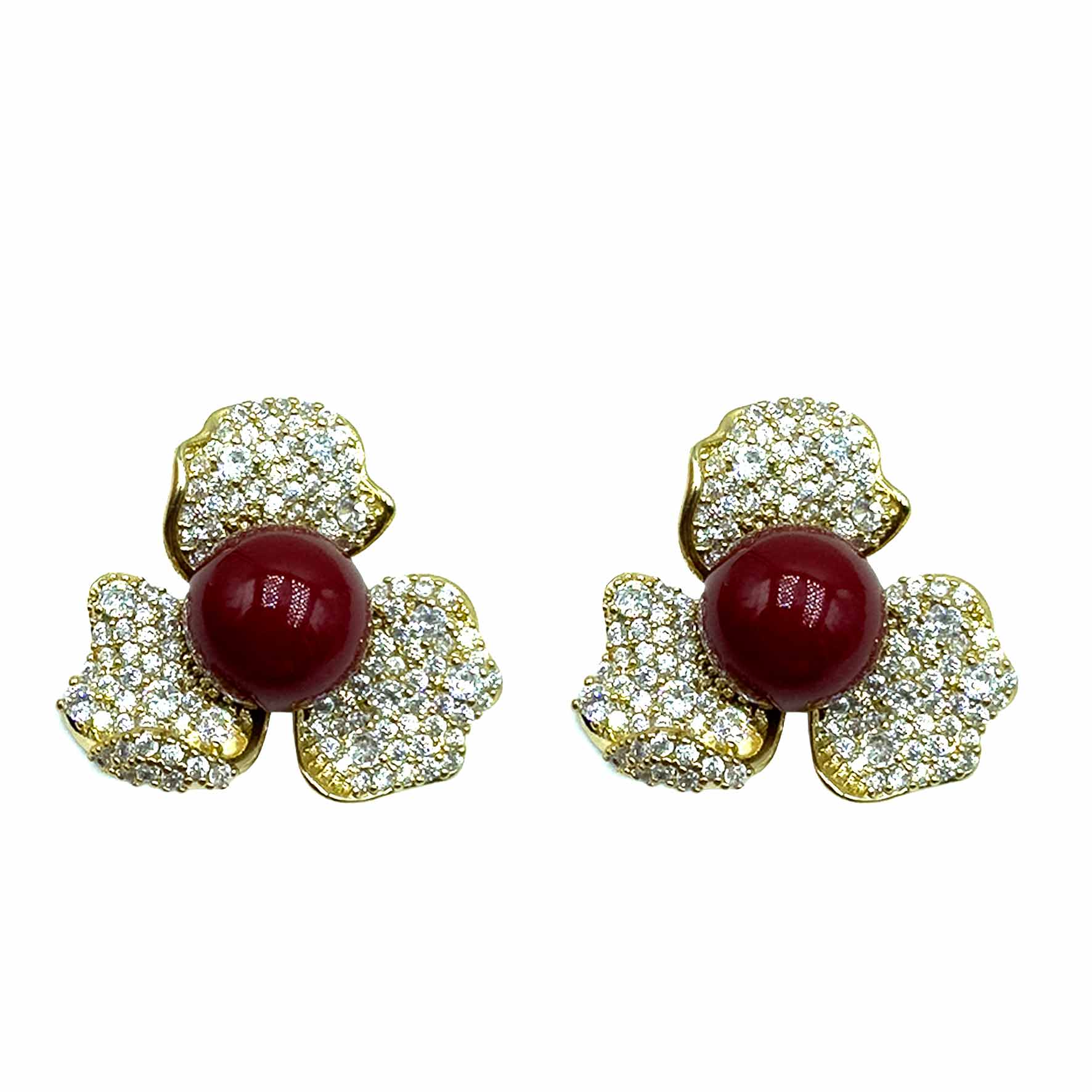 Palestro Milano Orecchini Gold perla bordeaux Fiorellini con perla big