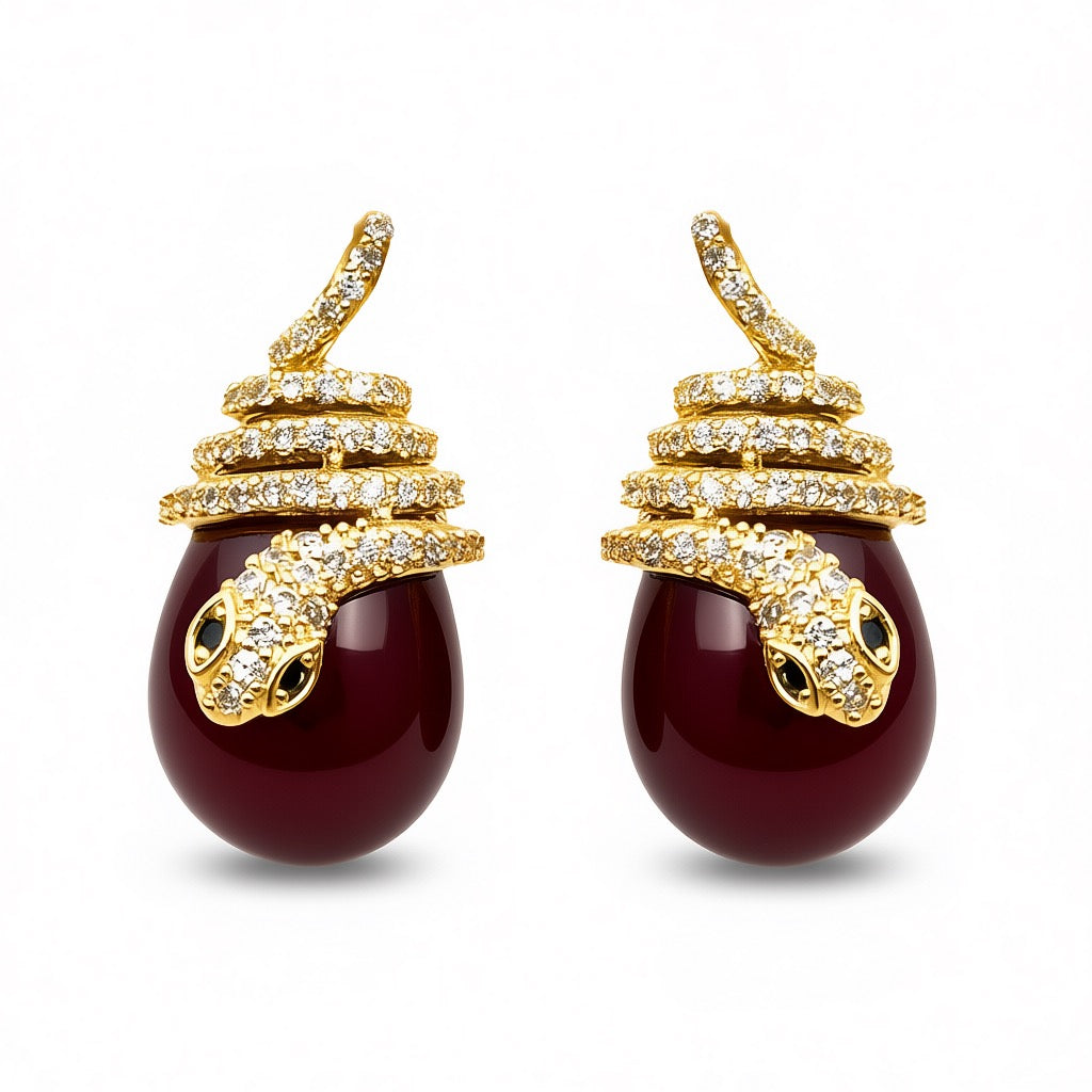 Palestro Milano Orecchini Gold perla bordeaux Serpentello con perla