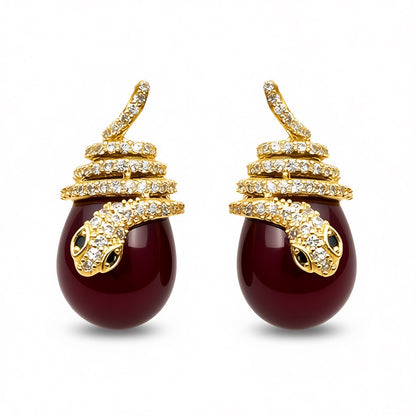 Palestro Milano Orecchini Gold perla bordeaux Serpentello con perla