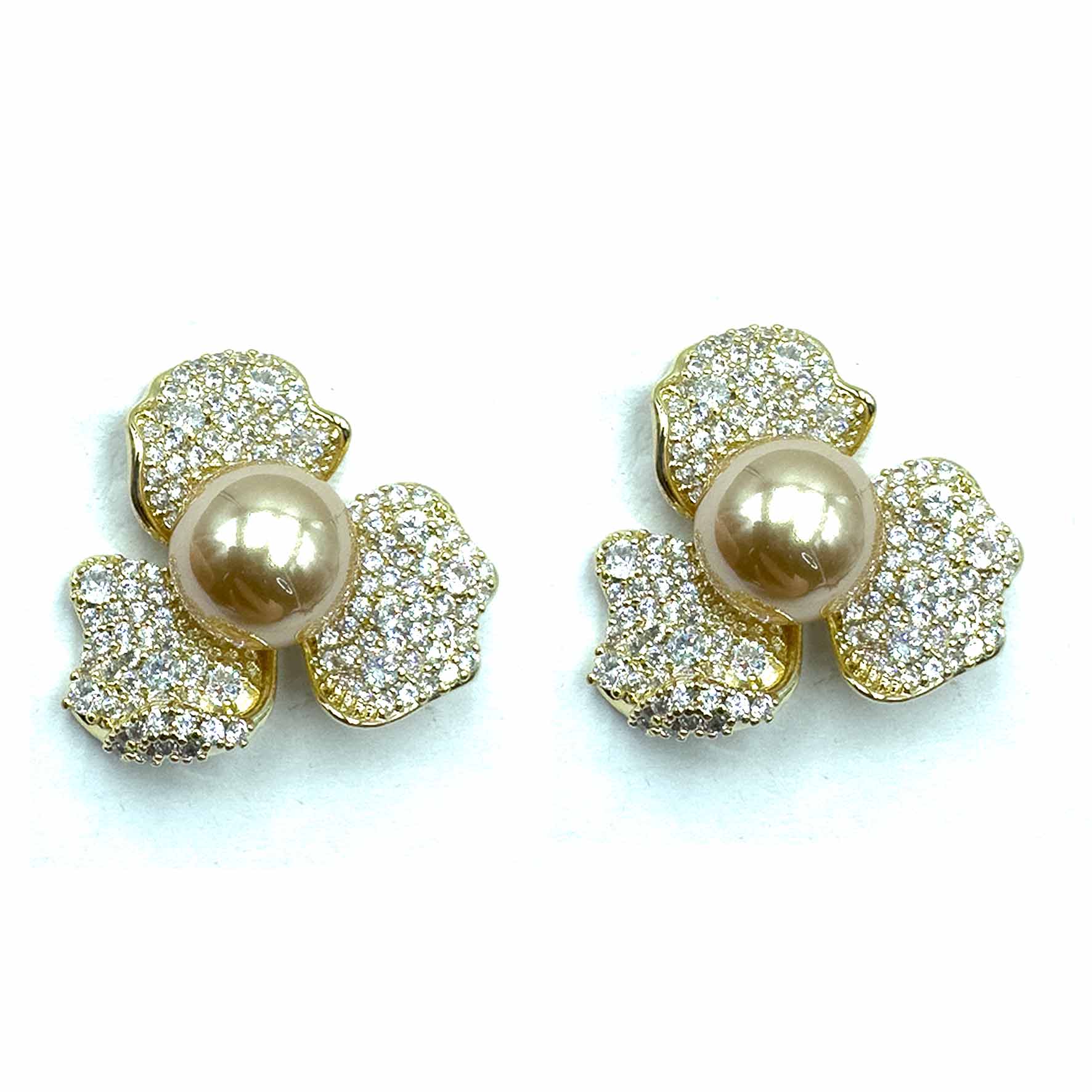 Palestro Milano Orecchini Gold perla champagne Fiorellini con perla big