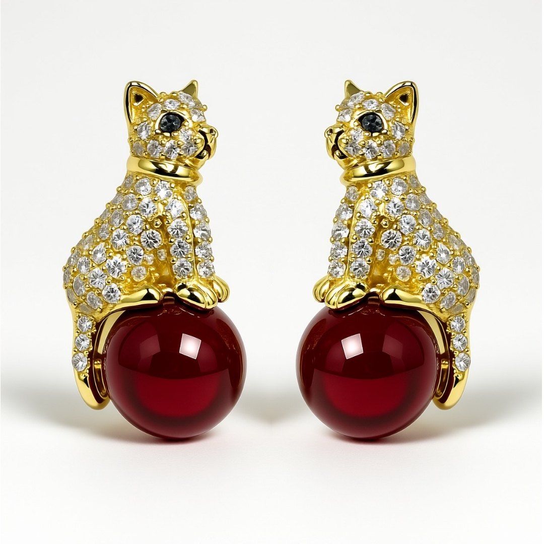 Palestro Milano Orecchini Gold perla rossa Gattino su Perla