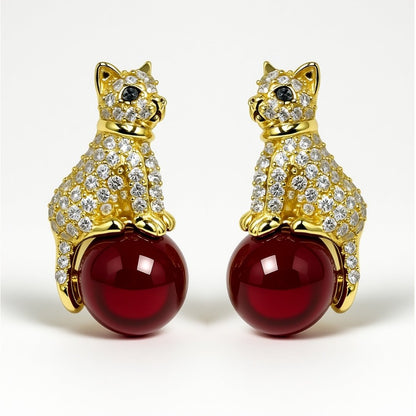 Palestro Milano Orecchini Gold perla rossa Gattino su Perla