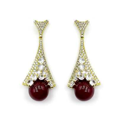 Palestro Milano Orecchini Gold/Perla Rossa Pavè con perla