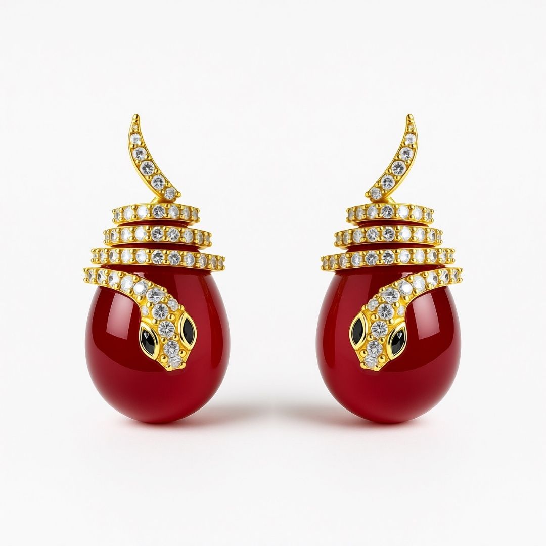 Palestro Milano Orecchini Gold perla rossa Serpentello con perla