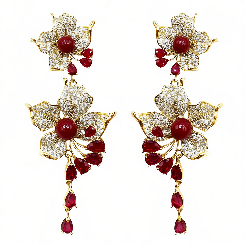 Palestro Milano Orecchini Gold perlina rossa Bouganville