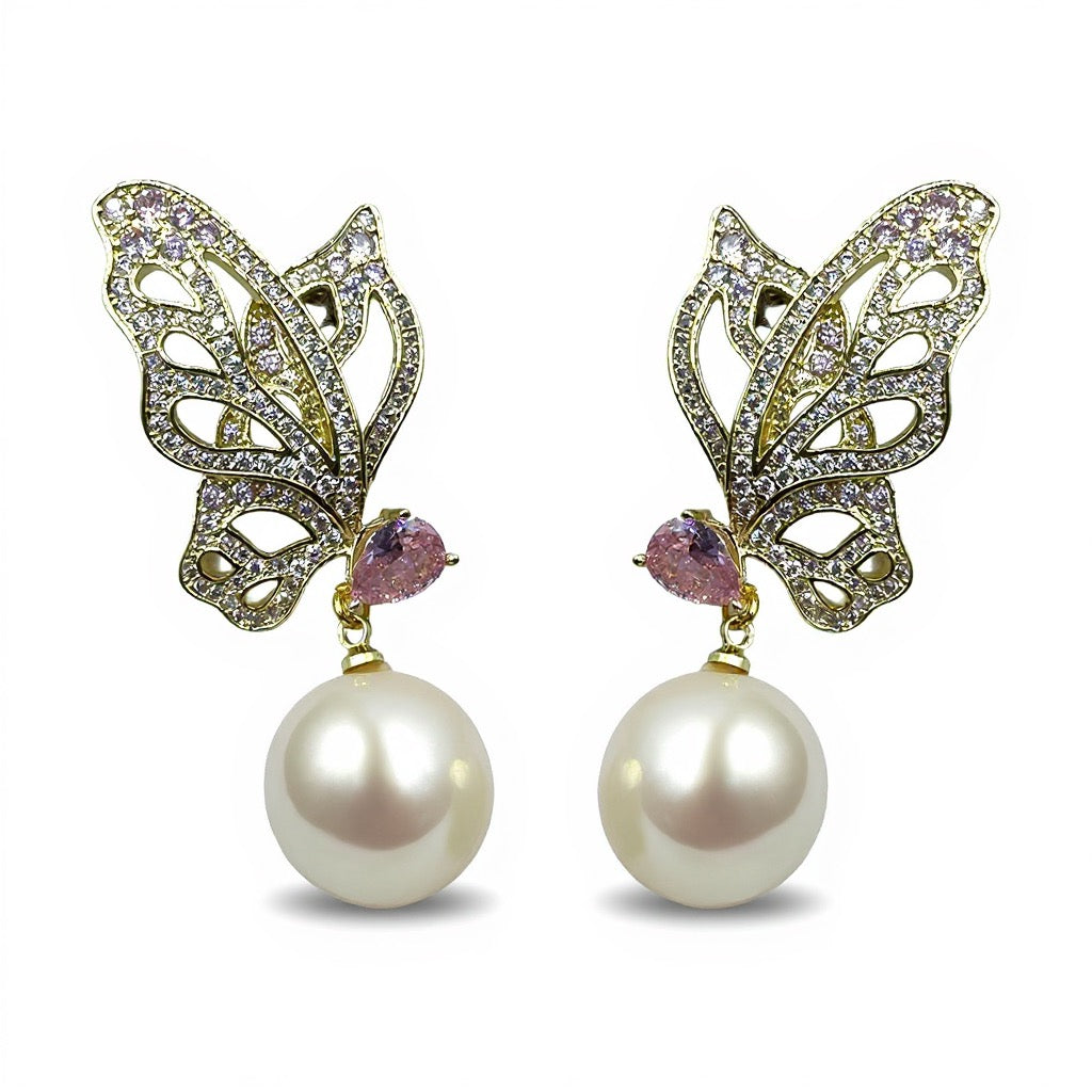 Palestro Milano Orecchini Gold Pink Ali di Farfalla con perla