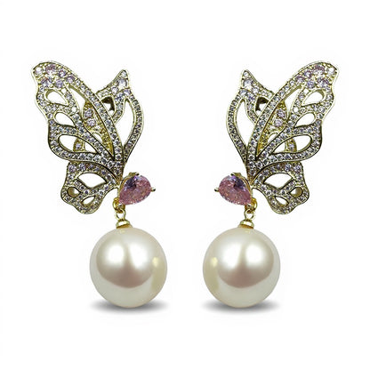 Palestro Milano Orecchini Gold Pink Ali di Farfalla con perla