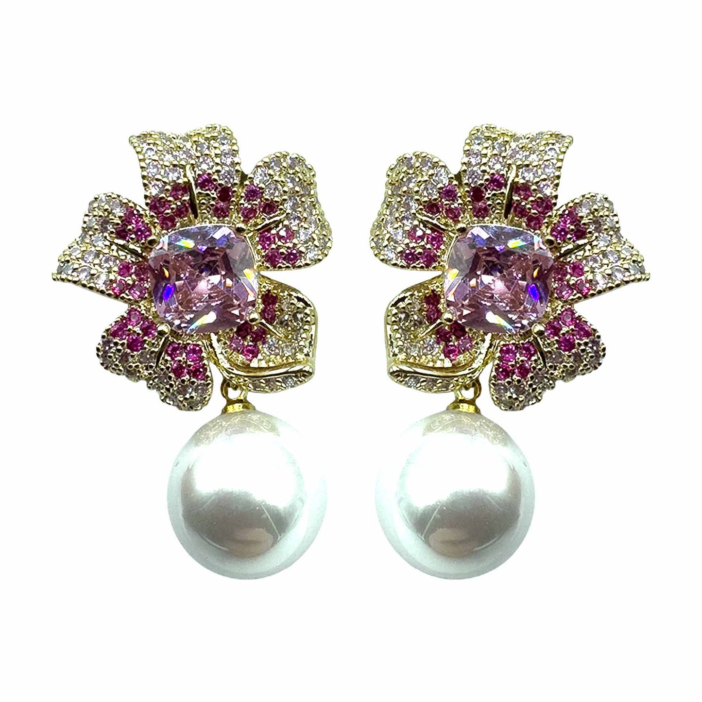 Palestro Milano Orecchini Gold - Pink Fiore pistillo di pavè con perla