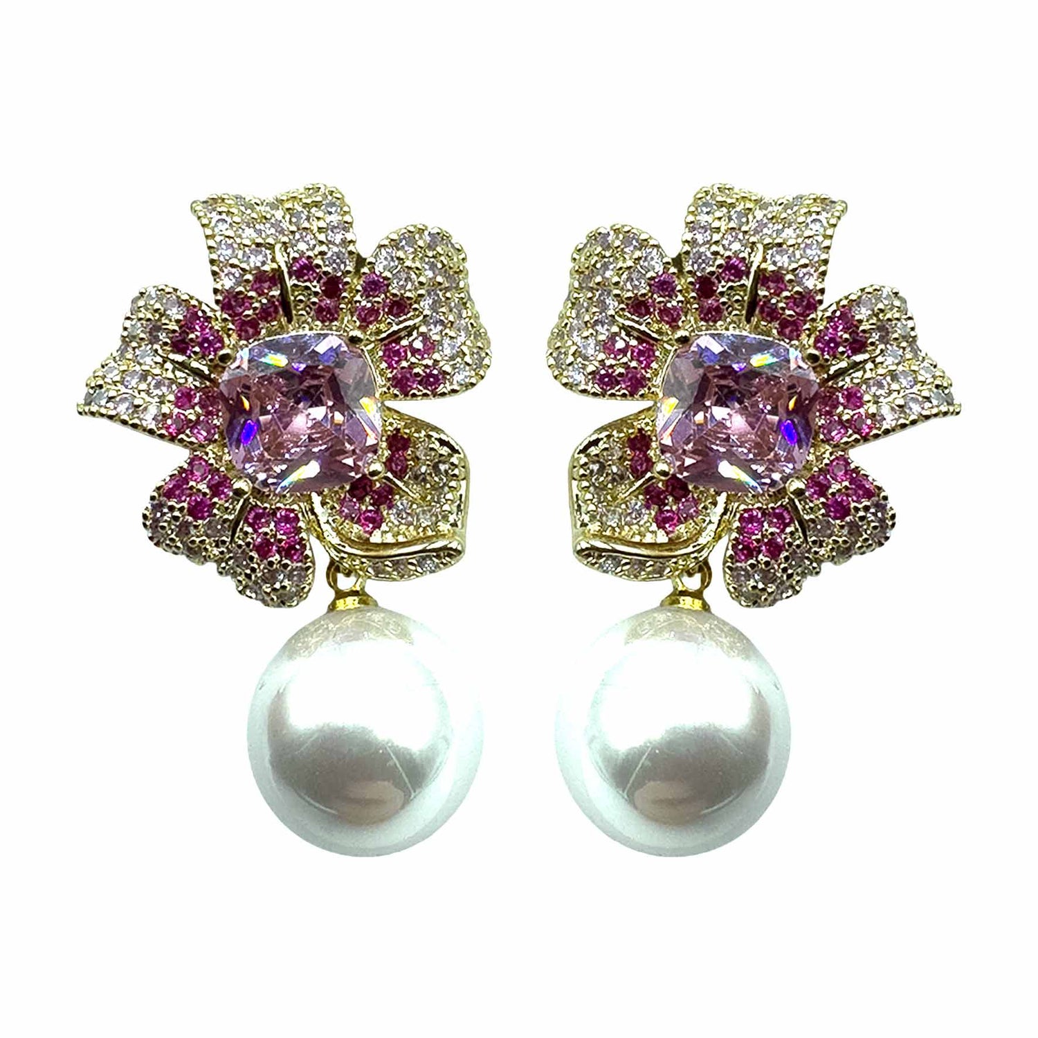 Palestro Milano Orecchini Gold - Pink Fiore pistillo di pavè con perla