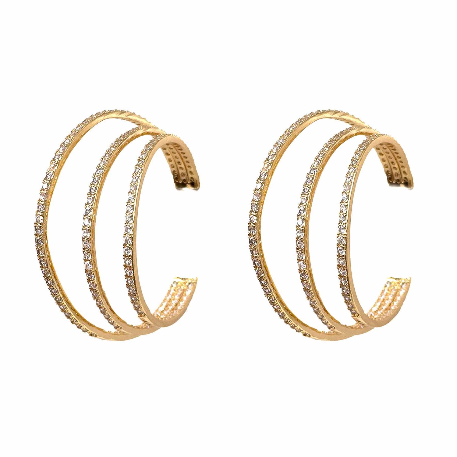 Palestro Milano Orecchini Gold Trio di Cerchi di Pavè